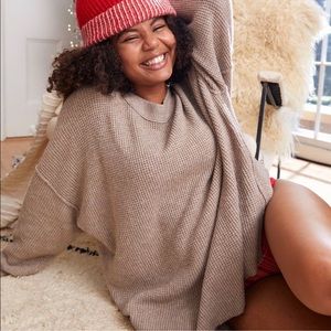 Aerie Waffle Oversized Crew Oatmeal